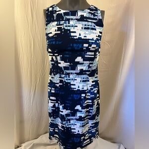 Italian Design Abstract Watercolor Print Midi Summer Event Dress (Size 6)